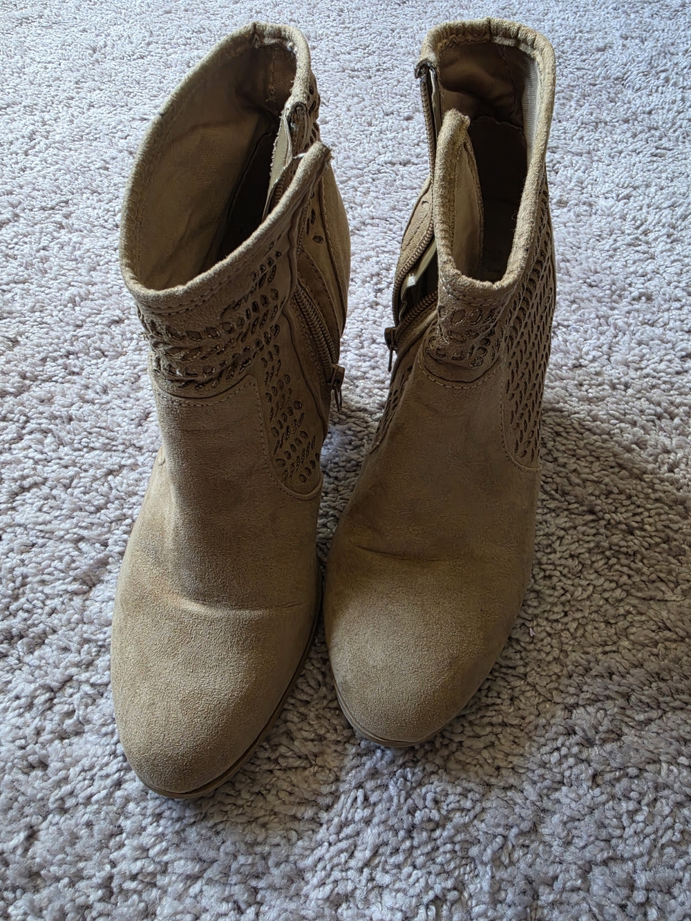 Women's Taupe Suede Ankle Booties - Stylish Zip Closure
